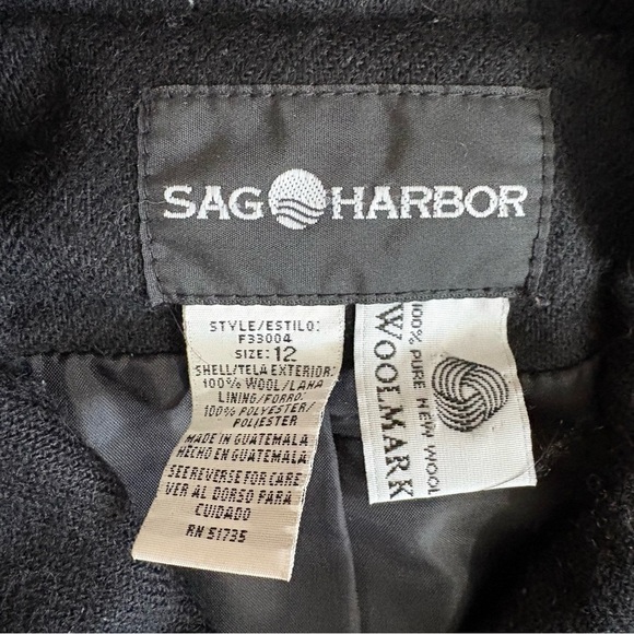 Vtg Sag Harbor Sz 12 100% Pure Wool Black Lined  Full Zip Up Jacket Collared - Picture 2 of 9